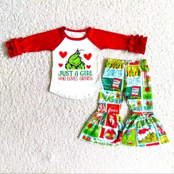 handmade Other - Handmade Boutique Kid’s 4T Christmas SET Top & Pants Grinch Girl’s Bellbottoms